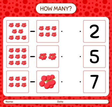 Anaokulu öğrencileri, aktivite tablosu, basılabilir çalışma tablosu için kızılcık çalışma kağıdıyla kaç tane sayma oyunu var?