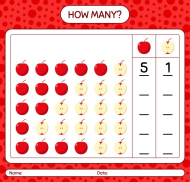 Anaokulu öğrencileri, aktivite tablosu, basılabilir çalışma tablosu için elmalı kaç tane sayma oyunu var?