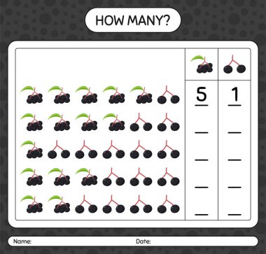 Anaokulu çocukları, aktivite tablosu, basılabilir çalışma tablosu için mürver çileği çalışma kağıdıyla kaç tane sayma oyunu
