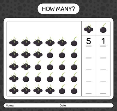 Anaokulu çocukları, aktivite tablosu, basılabilir çalışma tablosu için mürver çileği çalışma kağıdıyla kaç tane sayma oyunu