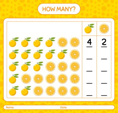 Anaokulu öğrencileri, aktivite tablosu, basılabilir çalışma tablosu için Yuzu çalışma kağıdıyla kaç sayım oyunu