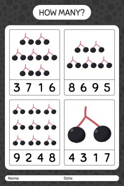 Anaokulu çocukları, aktivite tablosu, basılabilir çalışma tablosu için mürver çileği çalışma kağıdıyla kaç tane sayma oyunu