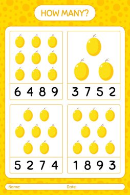 Anaokulu çocukları, aktivite tablosu, basılabilir çalışma tablosu için ballı kavun çalışma tablosu olan kaç tane sayma oyunu