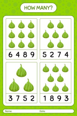 Anaokulu çocukları, aktivite kağıtları, basılabilir çalışma kağıtları için Hindistan incir çalışma kağıdıyla kaç tane sayma oyunu
