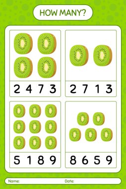 Okul öncesi çocuklar için kivi çalışma kağıdıyla kaç tane sayma oyunu, etkinlik sayfası, yazdırılabilir çalışma tablosu