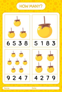 Okul öncesi çocuklar için nance çalışma kağıdıyla kaç sayma oyunu, etkinlik sayfası, basılabilir çalışma tablosu