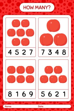 Okul öncesi çocuklar için nektarin çalışma kağıdıyla kaç sayma oyunu, aktivite sayfası, yazdırılabilir çalışma tablosu