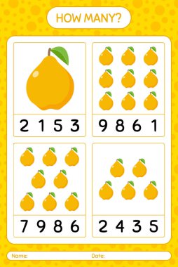 Anaokulu öğrencileri, aktivite tablosu, basılabilir çalışma tablosu için quince çalışma kağıdıyla kaç tane sayma oyunu
