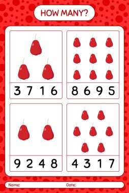 Okul öncesi çocuklar için gül elması çalışma kağıdıyla kaç tane sayma oyunu, aktivite kağıdı, basılabilir çalışma kağıdı
