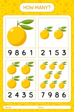 Anaokulu öğrencileri, aktivite tablosu, basılabilir çalışma tablosu için Yuzu çalışma kağıdıyla kaç sayım oyunu