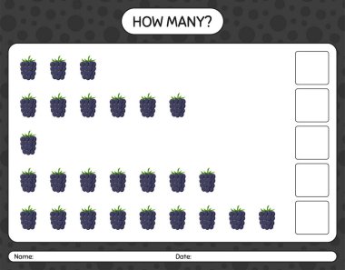 Anaokulu çocukları için Blackberry çalışma kağıdıyla kaç tane sayma oyunu, aktivite listesi, basılabilir çalışma tablosu