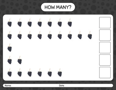 Okul öncesi çocuklar için çiğ tanecikli kaç tane sayma oyunu, etkinlik sayfası, basılabilir çalışma tablosu