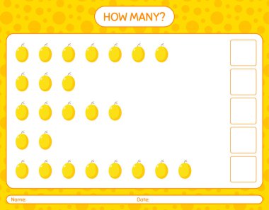 Anaokulu çocukları, aktivite tablosu, basılabilir çalışma tablosu için ballı kavun çalışma tablosu olan kaç tane sayma oyunu