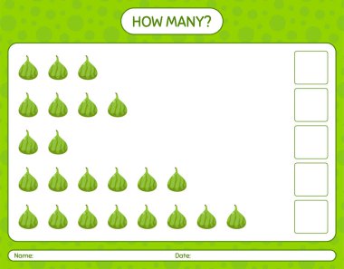 Anaokulu çocukları, aktivite kağıtları, basılabilir çalışma kağıtları için Hindistan incir çalışma kağıdıyla kaç tane sayma oyunu
