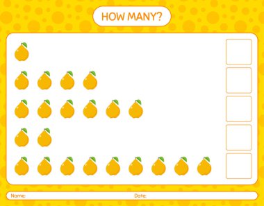 Anaokulu öğrencileri, aktivite tablosu, basılabilir çalışma tablosu için quince çalışma kağıdıyla kaç tane sayma oyunu