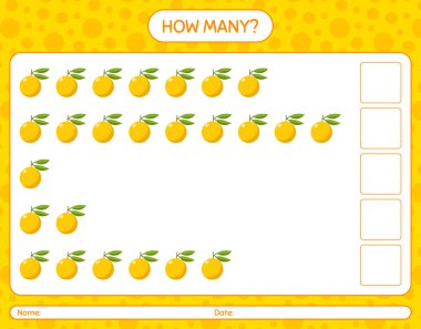 Anaokulu öğrencileri, aktivite tablosu, basılabilir çalışma tablosu için Yuzu çalışma kağıdıyla kaç sayım oyunu