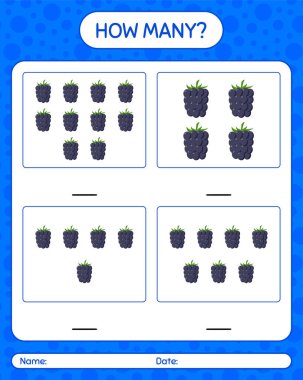 Anaokulu çocukları için Blackberry çalışma kağıdıyla kaç tane sayma oyunu, aktivite listesi, basılabilir çalışma tablosu