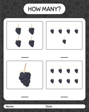 Okul öncesi çocuklar için çiğ tanecikli kaç tane sayma oyunu, etkinlik sayfası, basılabilir çalışma tablosu
