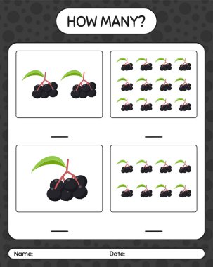 Anaokulu çocukları, aktivite tablosu, basılabilir çalışma tablosu için mürver çileği çalışma kağıdıyla kaç tane sayma oyunu