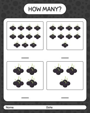 Anaokulu çocukları, aktivite tablosu, basılabilir çalışma tablosu için böğürtlen çalışma kağıdıyla kaç tane sayma oyunu