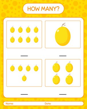 Anaokulu çocukları, aktivite tablosu, basılabilir çalışma tablosu için ballı kavun çalışma tablosu olan kaç tane sayma oyunu