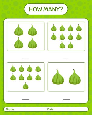 Anaokulu çocukları, aktivite kağıtları, basılabilir çalışma kağıtları için Hindistan incir çalışma kağıdıyla kaç tane sayma oyunu