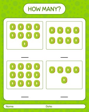 Okul öncesi çocuklar için kivi çalışma kağıdıyla kaç tane sayma oyunu, etkinlik sayfası, yazdırılabilir çalışma tablosu
