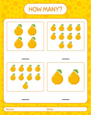 Anaokulu öğrencileri, aktivite tablosu, basılabilir çalışma tablosu için quince çalışma kağıdıyla kaç tane sayma oyunu