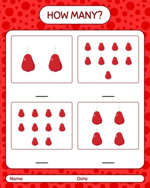 Okul öncesi çocuklar için gül elması çalışma kağıdıyla kaç tane sayma oyunu, aktivite kağıdı, basılabilir çalışma kağıdı