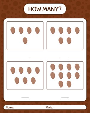 Anaokulu öğrencileri, aktivite tablosu, basılabilir çalışma tablosu için özgeçmiş içeren kaç tane sayma oyunu