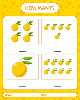 Anaokulu öğrencileri, aktivite tablosu, basılabilir çalışma tablosu için Yuzu çalışma kağıdıyla kaç sayım oyunu