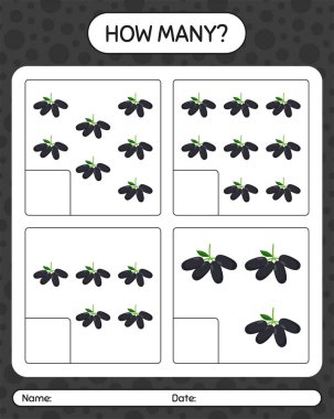 Anaokulu çocukları, aktivite tablosu, basılabilir çalışma tablosu için jambolan çalışma kağıdıyla kaç tane sayma oyunu