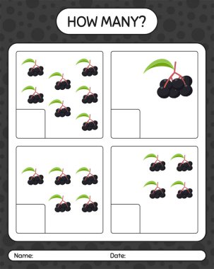 Anaokulu çocukları, aktivite tablosu, basılabilir çalışma tablosu için mürver çileği çalışma kağıdıyla kaç tane sayma oyunu