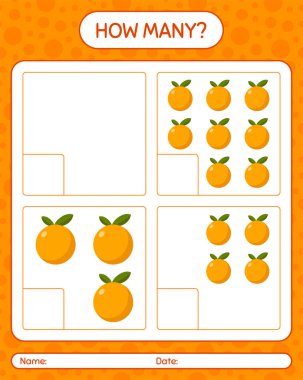 Anaokulu öğrencileri için turuncu çizelgeli kaç sayma oyunu, etkinlik tablosu, basılabilir çalışma tablosu