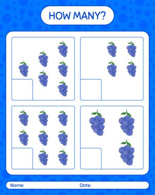 Anaokulu çocukları, aktivite tablosu, basılabilir çalışma tablosu için yabanmersini çalışma kağıdıyla kaç tane sayma oyunu