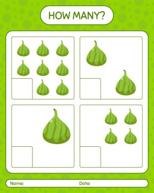 Anaokulu çocukları, aktivite kağıtları, basılabilir çalışma kağıtları için Hindistan incir çalışma kağıdıyla kaç tane sayma oyunu