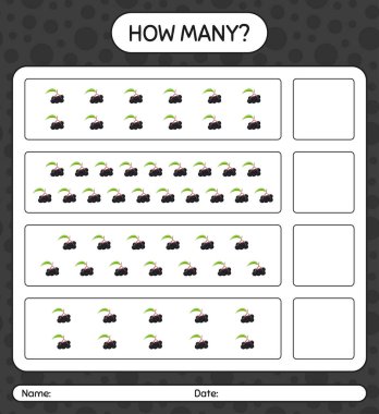 Anaokulu çocukları, aktivite tablosu, basılabilir çalışma tablosu için mürver çileği çalışma kağıdıyla kaç tane sayma oyunu