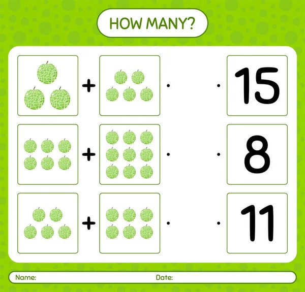 Kavunla kaç tane sayma oyunu. Anaokulu çocukları için çalışma listesi, aktivite listesi, yazdırılabilir çalışma tablosu