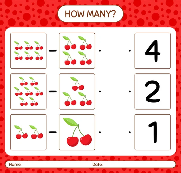Anaokulu öğrencileri, aktivite tablosu, basılabilir çalışma tablosu için vişne çalışma kağıdıyla kaç tane sayma oyunu