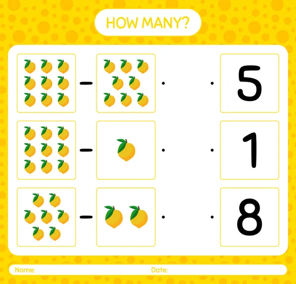 Anaokulu öğrencileri için yumurta meyvesi çalışma kağıdıyla kaç tane sayma oyunu, etkinlik sayfası, basılabilir çalışma tablosu