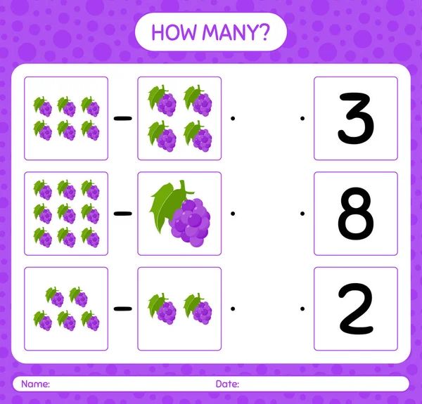 Anaokulu öğrencileri, aktivite tablosu, basılabilir çalışma tablosu için üzümlü kaç tane sayma oyunu