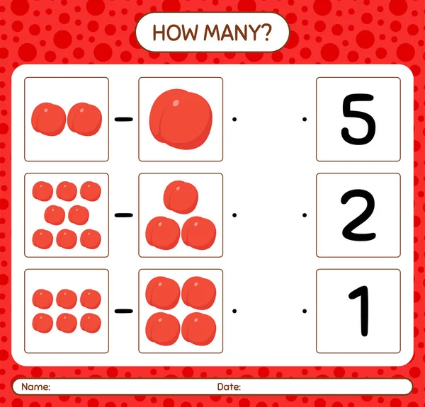 Okul öncesi çocuklar için nektarin çalışma kağıdıyla kaç sayma oyunu, aktivite sayfası, yazdırılabilir çalışma tablosu