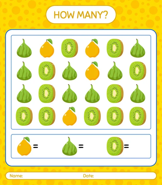 Meyveli kaç tane sayma oyunu. Anaokulu çocukları için çalışma listesi, aktivite listesi, yazdırılabilir çalışma tablosu