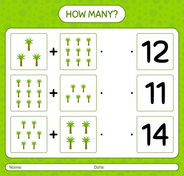 Palmiye ağacıyla kaç tane sayma oyunu. Anaokulu çocukları için çalışma listesi, aktivite listesi, yazdırılabilir çalışma tablosu