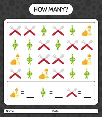 Ramazan simgesiyle kaç tane sayma oyunu var? Anaokulu çocukları için çalışma listesi, aktivite listesi, yazdırılabilir çalışma tablosu