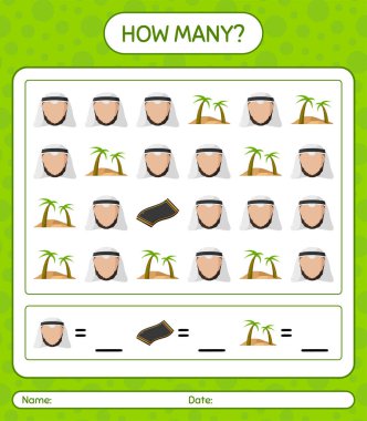 Ramazan simgesiyle kaç tane sayma oyunu var? Anaokulu çocukları için çalışma listesi, aktivite listesi, yazdırılabilir çalışma tablosu