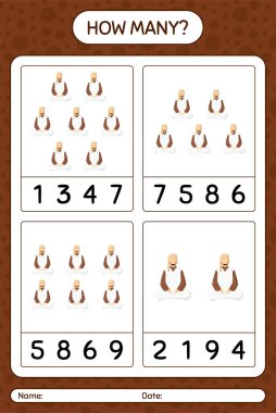 Arap 'la kaç tane sayma oyunu var? Anaokulu çocukları için çalışma listesi, aktivite listesi, yazdırılabilir çalışma tablosu