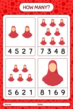Dişi Müslümanlarla kaç tane sayma oyunu var? Anaokulu çocukları için çalışma listesi, aktivite listesi, yazdırılabilir çalışma tablosu
