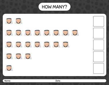 Arap 'la kaç tane sayma oyunu var? Anaokulu çocukları için çalışma listesi, aktivite listesi, yazdırılabilir çalışma tablosu