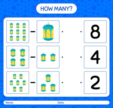 Arap feneriyle kaç tane sayma oyunu. Anaokulu çocukları için çalışma listesi, aktivite listesi, yazdırılabilir çalışma tablosu